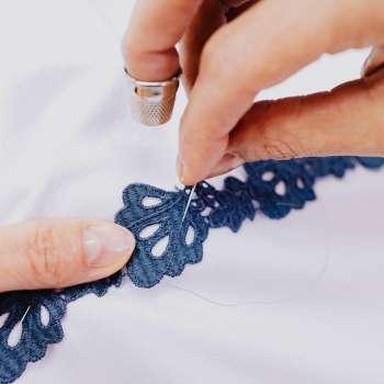 Close-up of sewing on embroidery