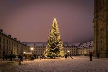 St.Gallen, Klosterplatz, Sternenstadt, Schnee, Advent, Christbaum, Weihnachtsbeleuchtung, Weihnachten, Nacht